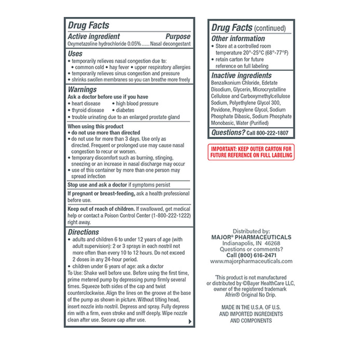 Major® 0.05% Oxymetazoline Nasal Decongestant Spray