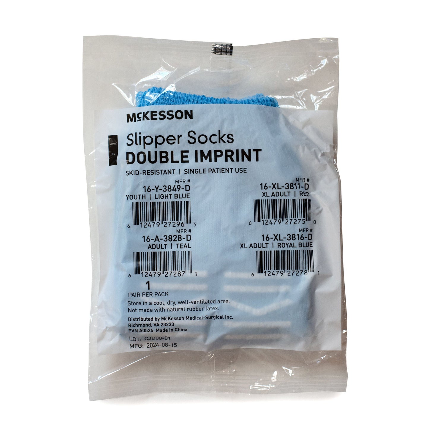 McKesson Slipper Socks, Double Tread, Youth Size, Light Blue