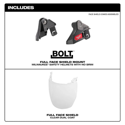 Milwaukee BOLT Full Face Shield - Clear Dual Coat Lens (Compatible with Safety Helmet [No Brim]) 48-73-1421