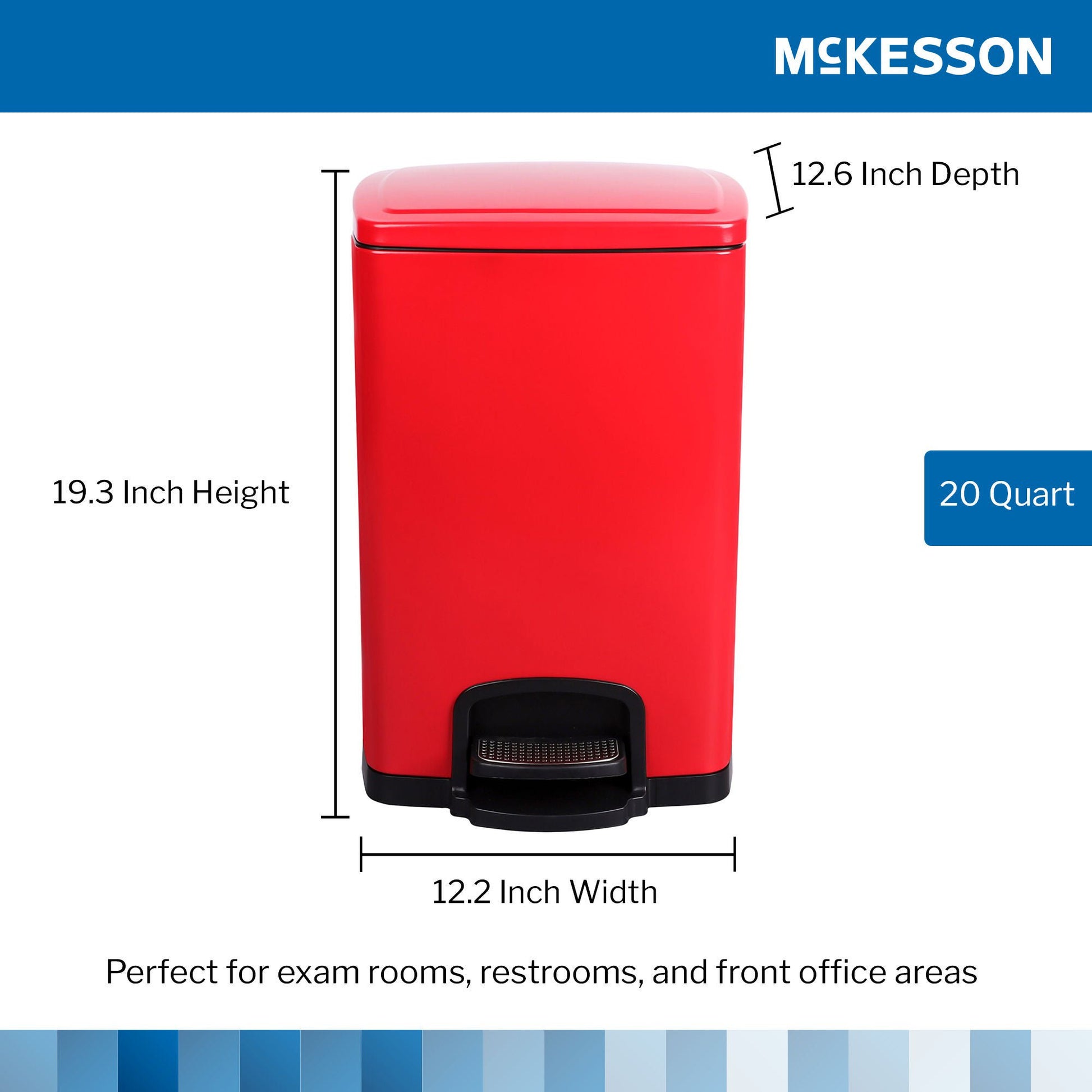 McKesson Trash Can with Plastic Liner, Square, Steel, Red