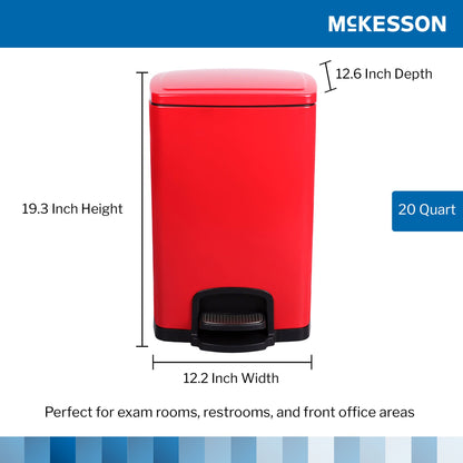 McKesson Trash Can with Plastic Liner, Square, Steel, Red