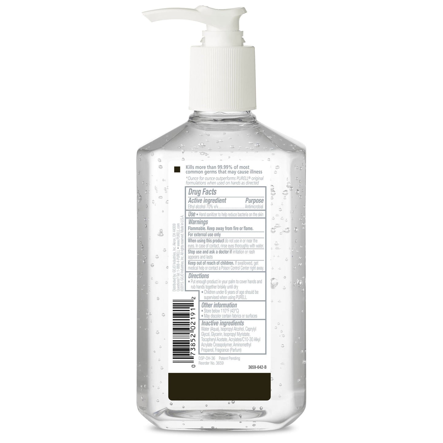 Purell® Advanced Hand Sanitizer, Ethyl Alcohol Gel, Pump Bottle