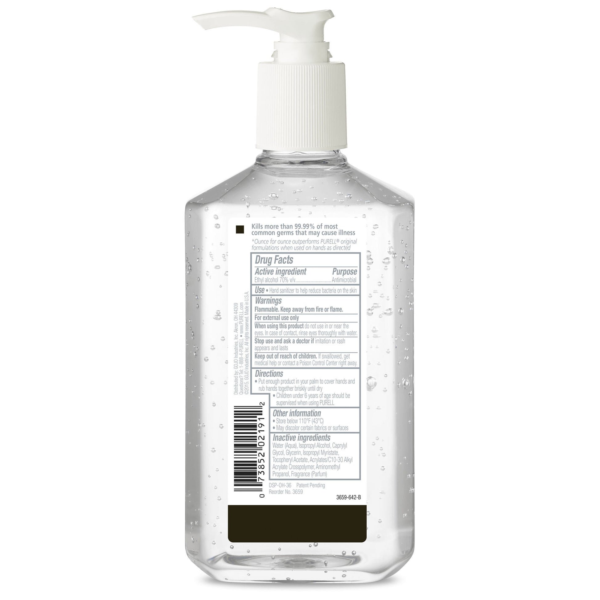 Purell® Advanced Hand Sanitizer, Ethyl Alcohol Gel, Pump Bottle