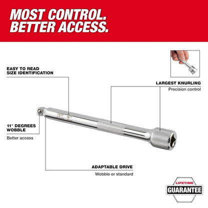 Milwaukee 1/4" Drive 12" Wobble Extension 43-24-9203 | 1/4 in Drive, Chrome Vanadium Steel