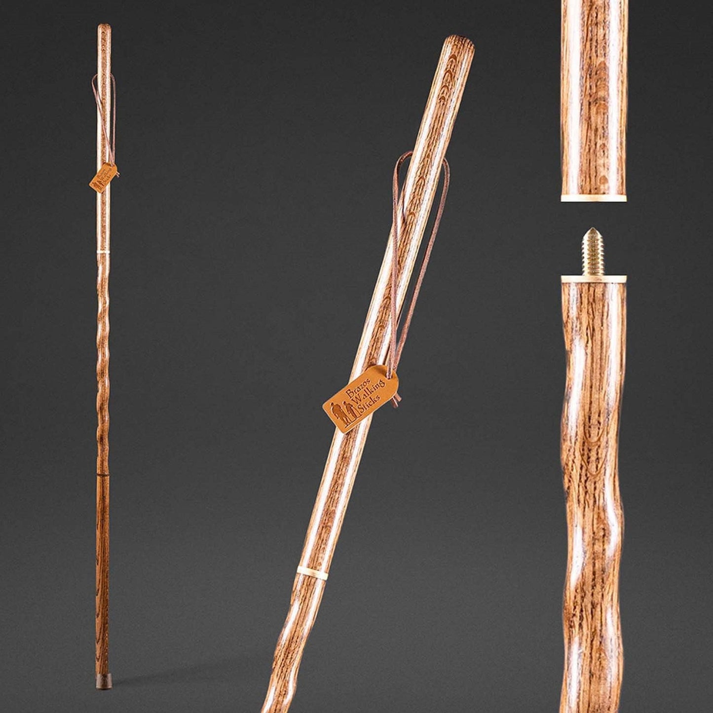 Brazos™ Twisted Oak Traveler's Handcrafted Walking Stick, 55-Inch, Brown