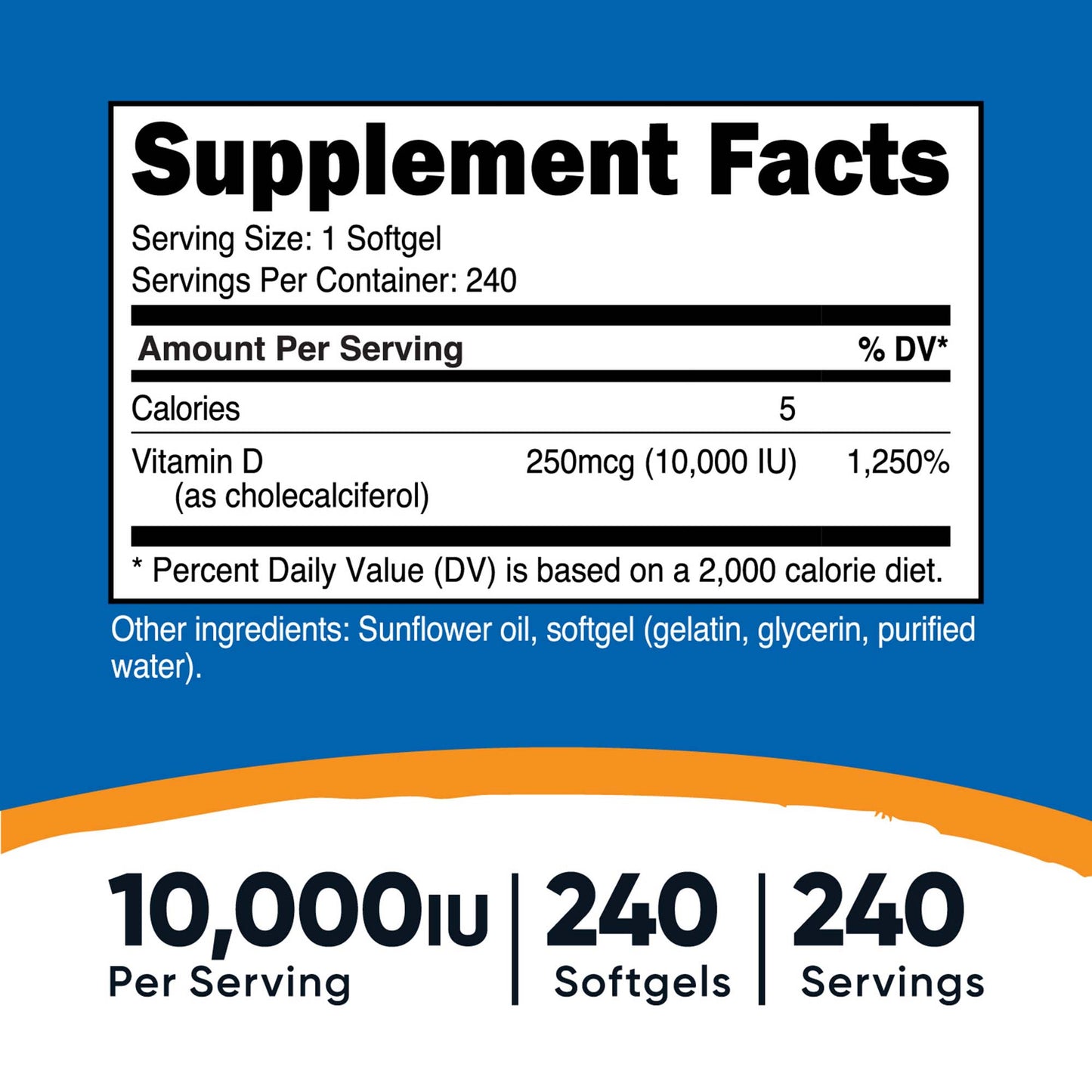 nutricost Dietary Supplement Vitamin D3 10,000 IU Strength Softgel