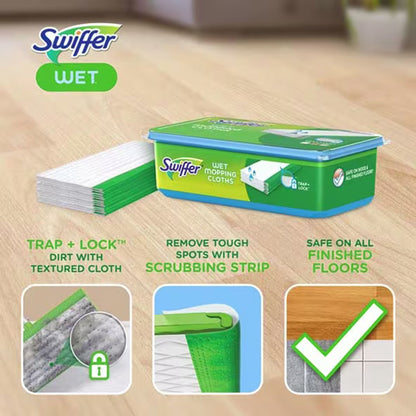 Swiffer Saturated Wet Mop Pad Bound Edge White Cloth Disposable