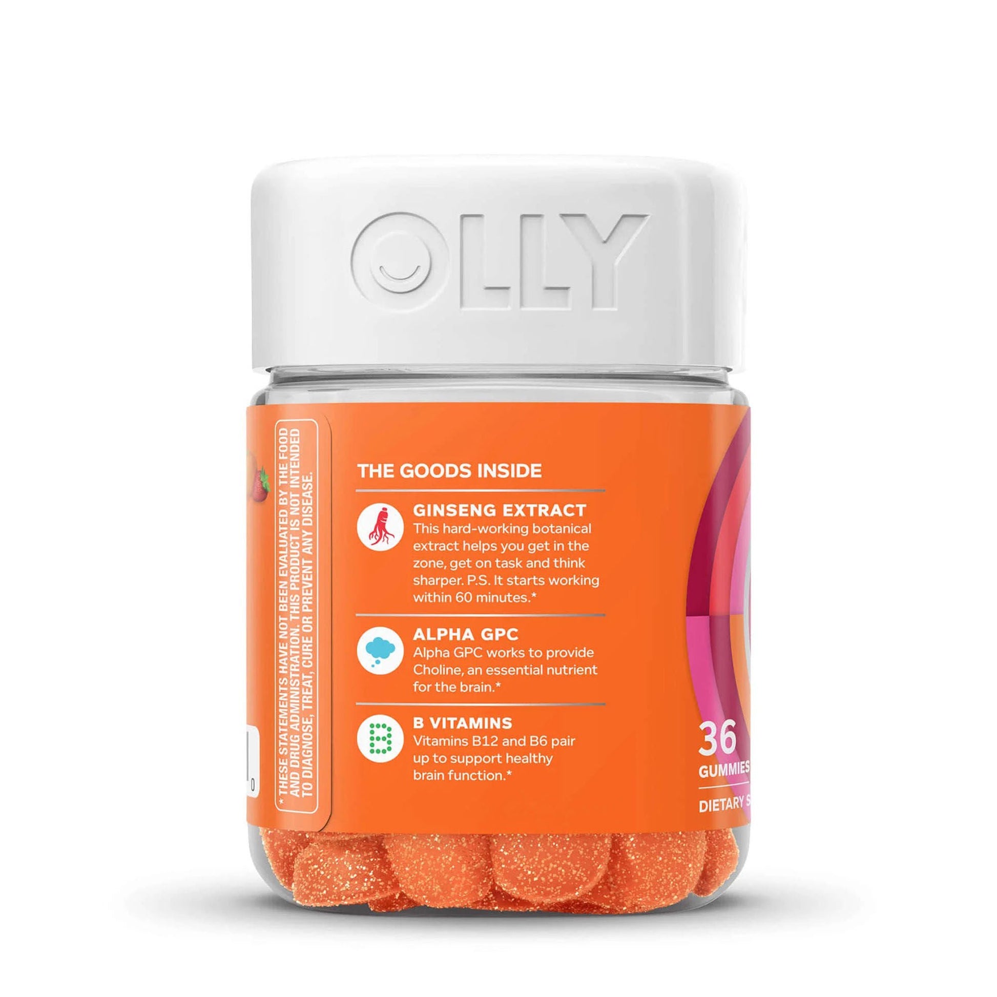 OLLY Laser Focus Dietary Supplement B6 / B12 / Ginseng / Alpha GPC 2 mg - 50 mcg - 100 mg - 20 mg Strength Gummy Berry Tang Flavor