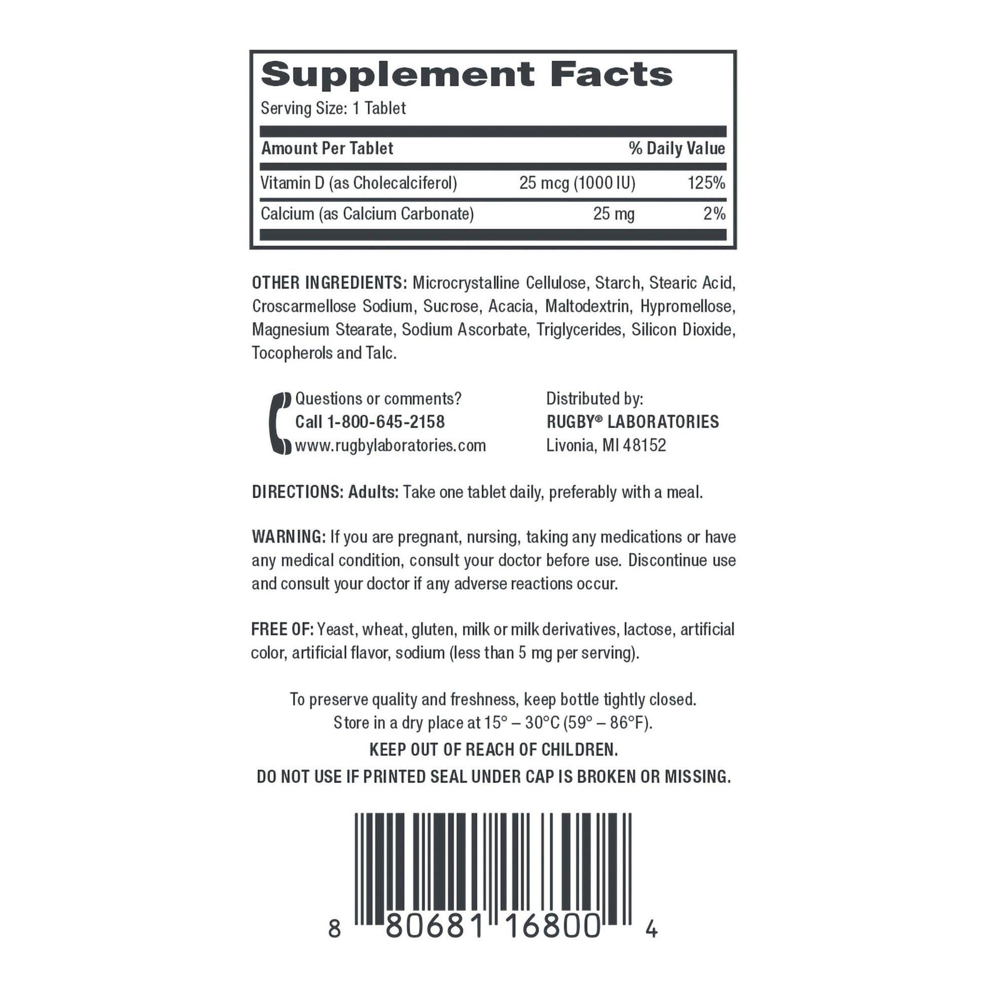 Vitamin Supplement Vitamin D3 25 mcg Strength Tablet