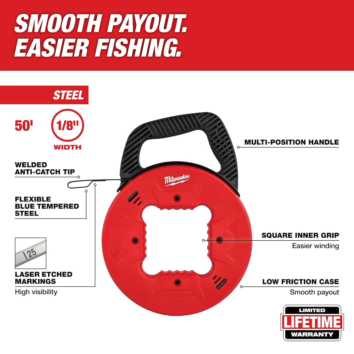 Milwaukee 50' 1/8" Steel Fish Tape 48-22-4172