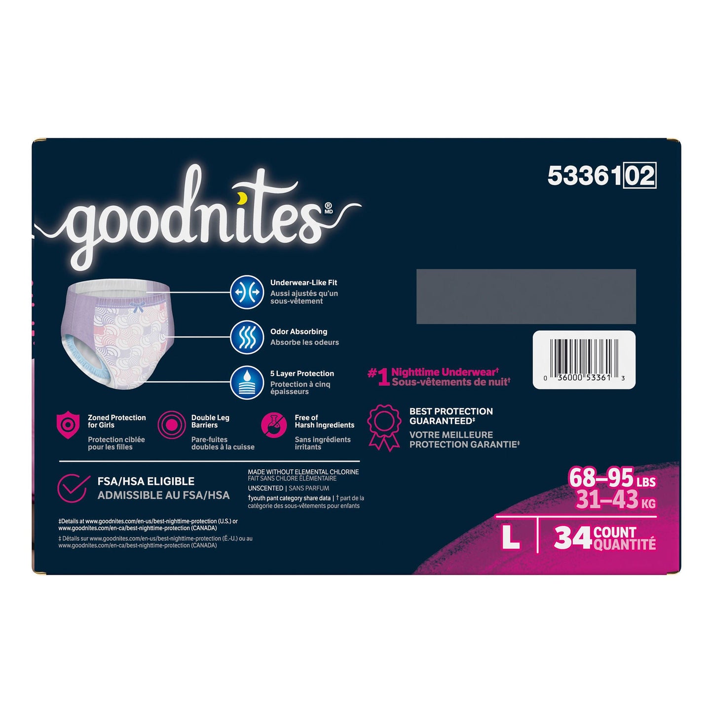 Goodnites® Heavy Absorbency Nighttime Underwear, for Girls 68 – 95 lbs.