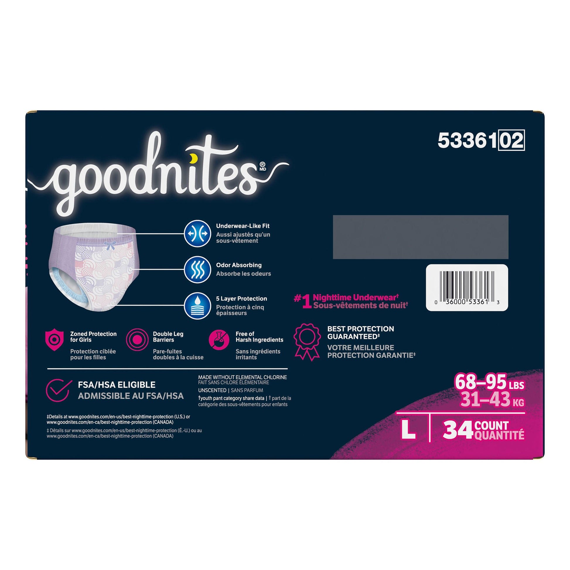 Goodnites® Heavy Absorbency Nighttime Underwear, for Girls 68 – 95 lbs.