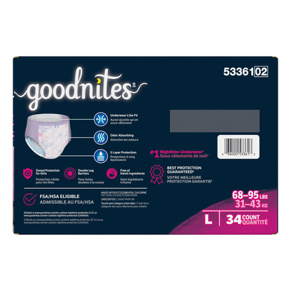 Goodnites® Heavy Absorbency Nighttime Underwear, for Girls 68 – 95 lbs.