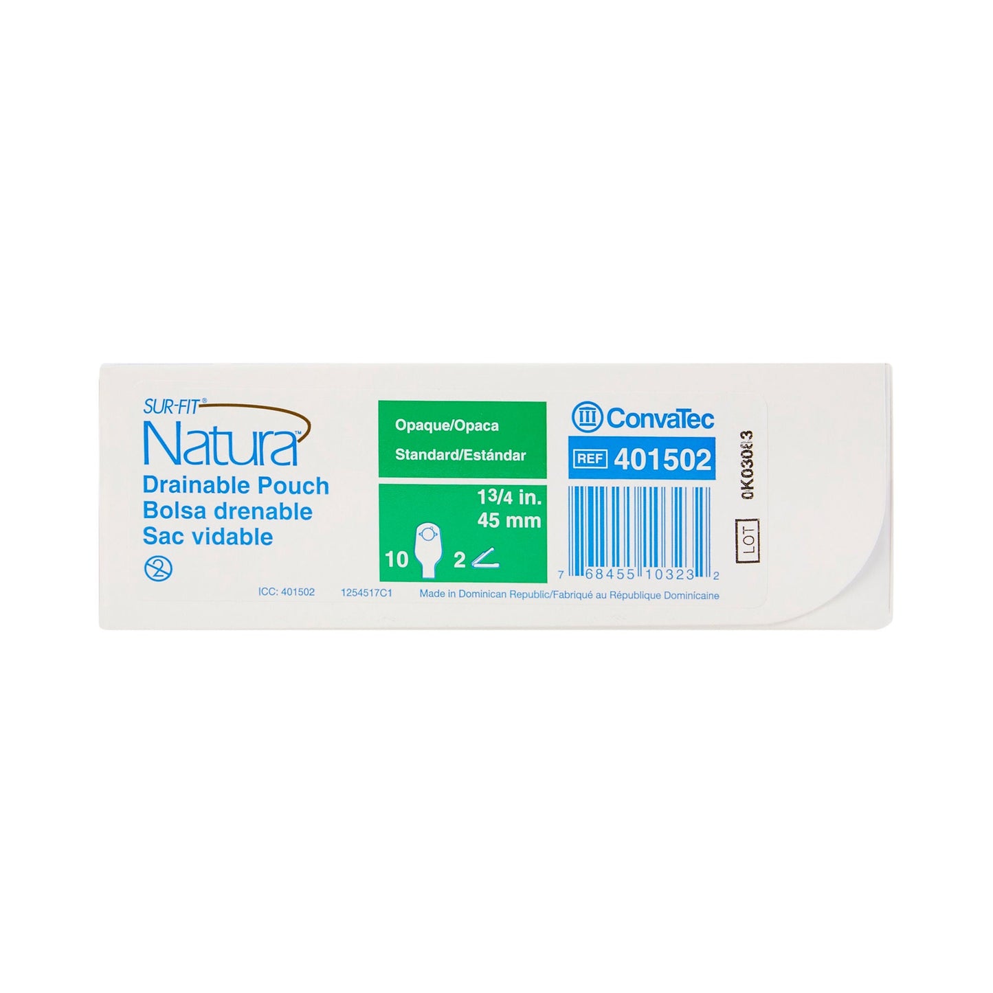 Sur-Fit Natura® Two-Piece Opaque Colostomy Pouch, 12-Inch Length, 1¾ Inch Flange