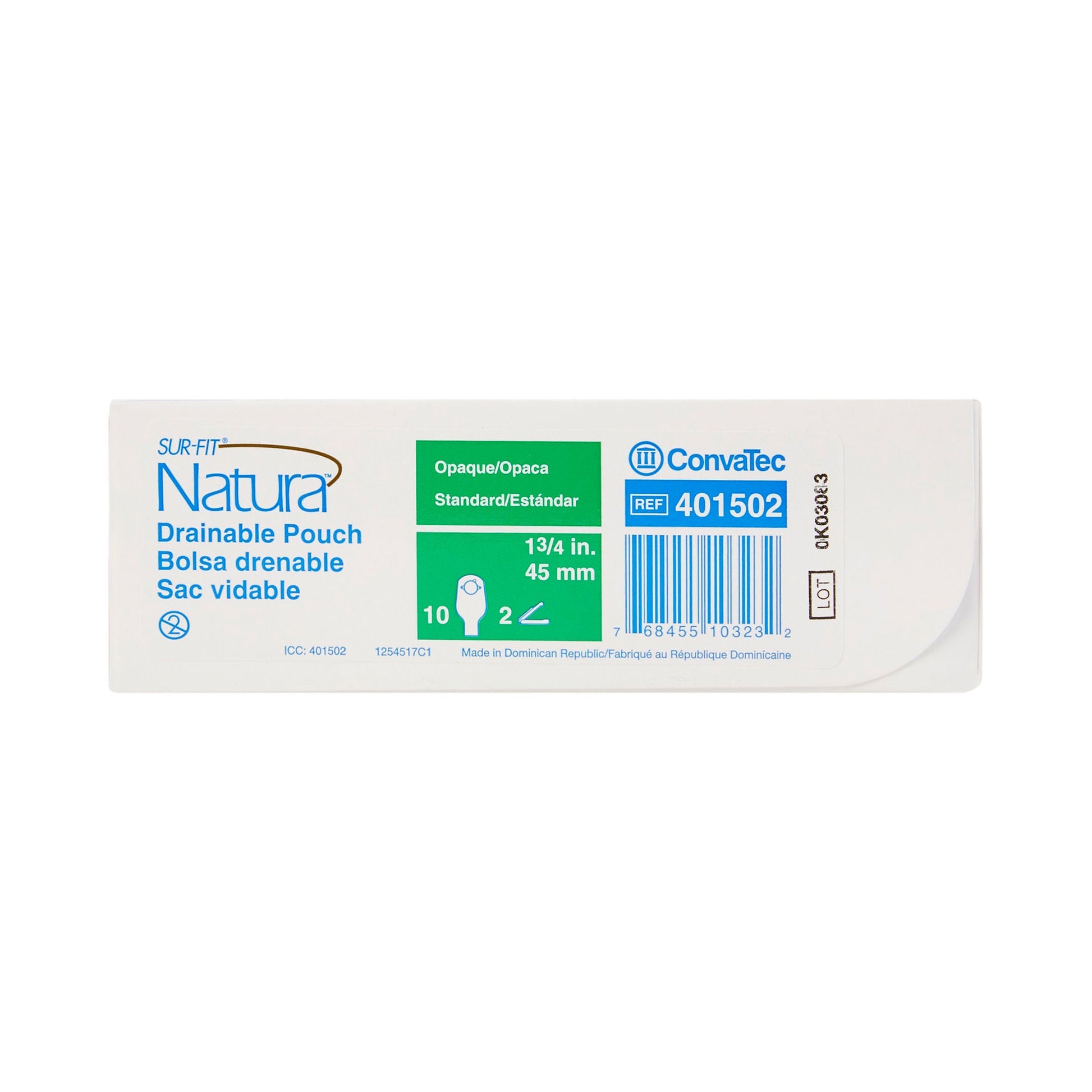 Sur-Fit Natura® Two-Piece Opaque Colostomy Pouch, 12-Inch Length, 1¾ Inch Flange