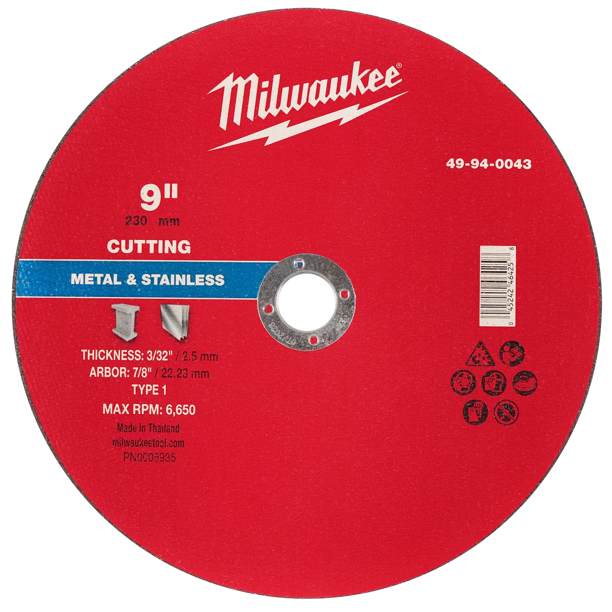 Milwaukee 9" x 3/32" x 7/8" Metal Cut Off Wheel -Type 1 49-94-0043