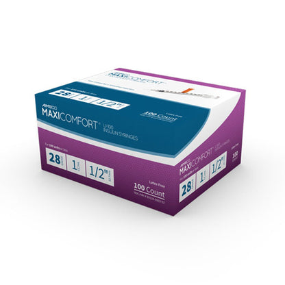 MaxiComfort® II Standard Insulin Syringe with Needle, 28 Gauge, 0.5 Inch