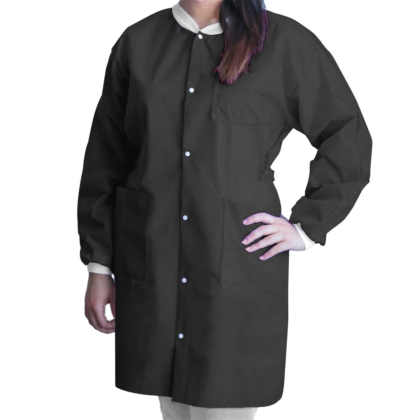 FitMe Lab Coat Black Large Knee Length 3-Layer SMS Disposable