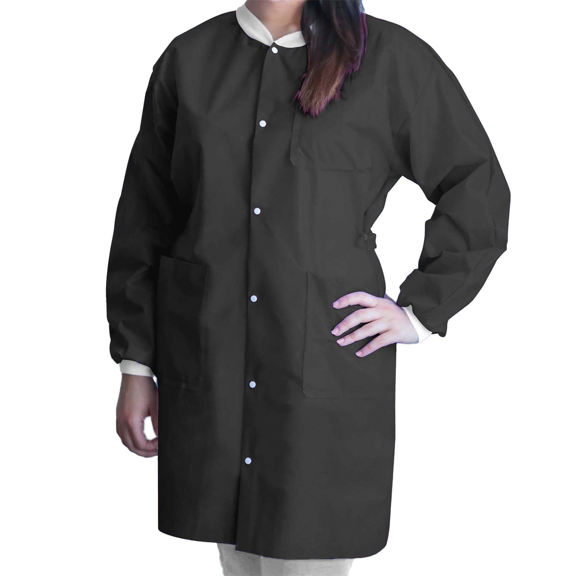 FitMe Lab Coat Black Large Knee Length 3-Layer SMS Disposable
