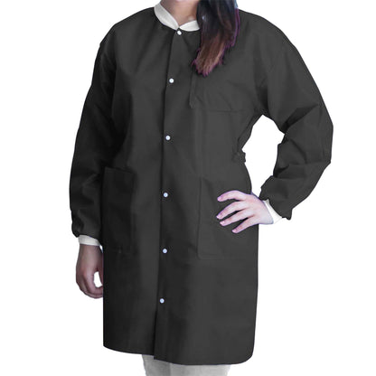 FitMe Lab Coat Black Large Knee Length 3-Layer SMS Disposable