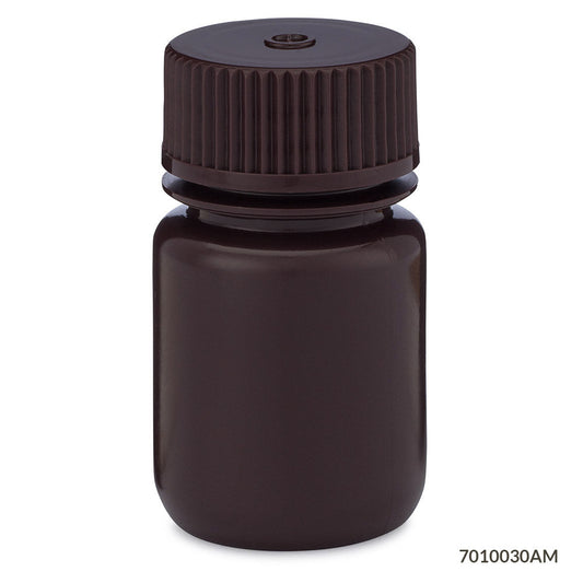 Amber Wide-Mouth Bottles, HDPE, Attached PP Screw Cap — 30 mL to 1000 mL, 6–12/Pack | Globe Scientific
