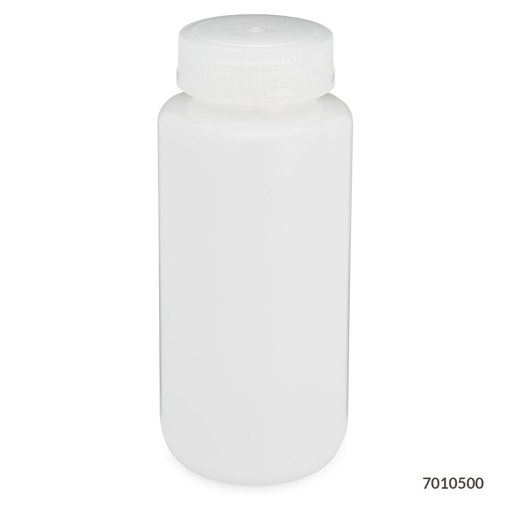 Wide-Mouth HDPE Bottles, Attached PP Screw Cap — 30–1000 mL, 6–12/Pack | Globe Scientific
