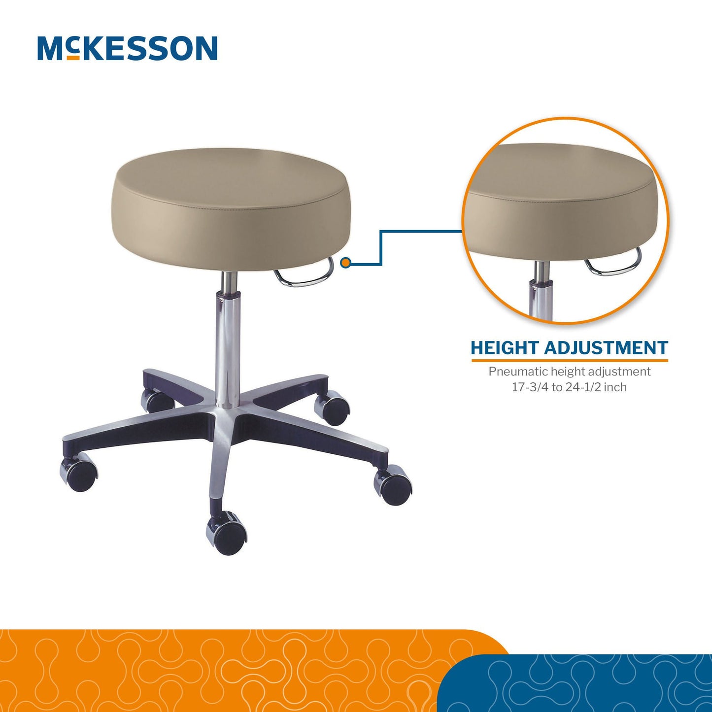 McKesson Round Pneumatic Exam Stool, Beige, without Backrest