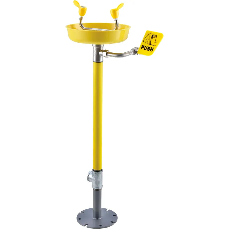 Global Industrial Emergency Eyewash Station, Pedestal Mounted 708382 — schedule 40 galvanized pipe, 11.5" ABS bowl, ANSI Z358.1-2014