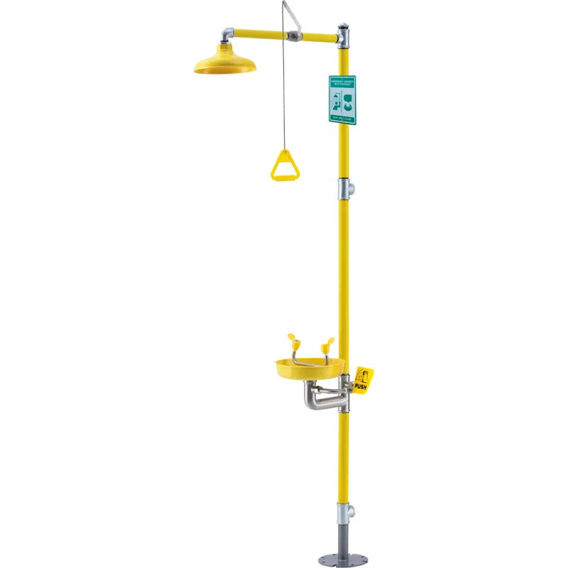 Global Industrial Emergency Combination Shower with Eyewash Station, Floor Mounted 708383 — ANSI Z358.1-2014, ETL Listed, 10" shower head