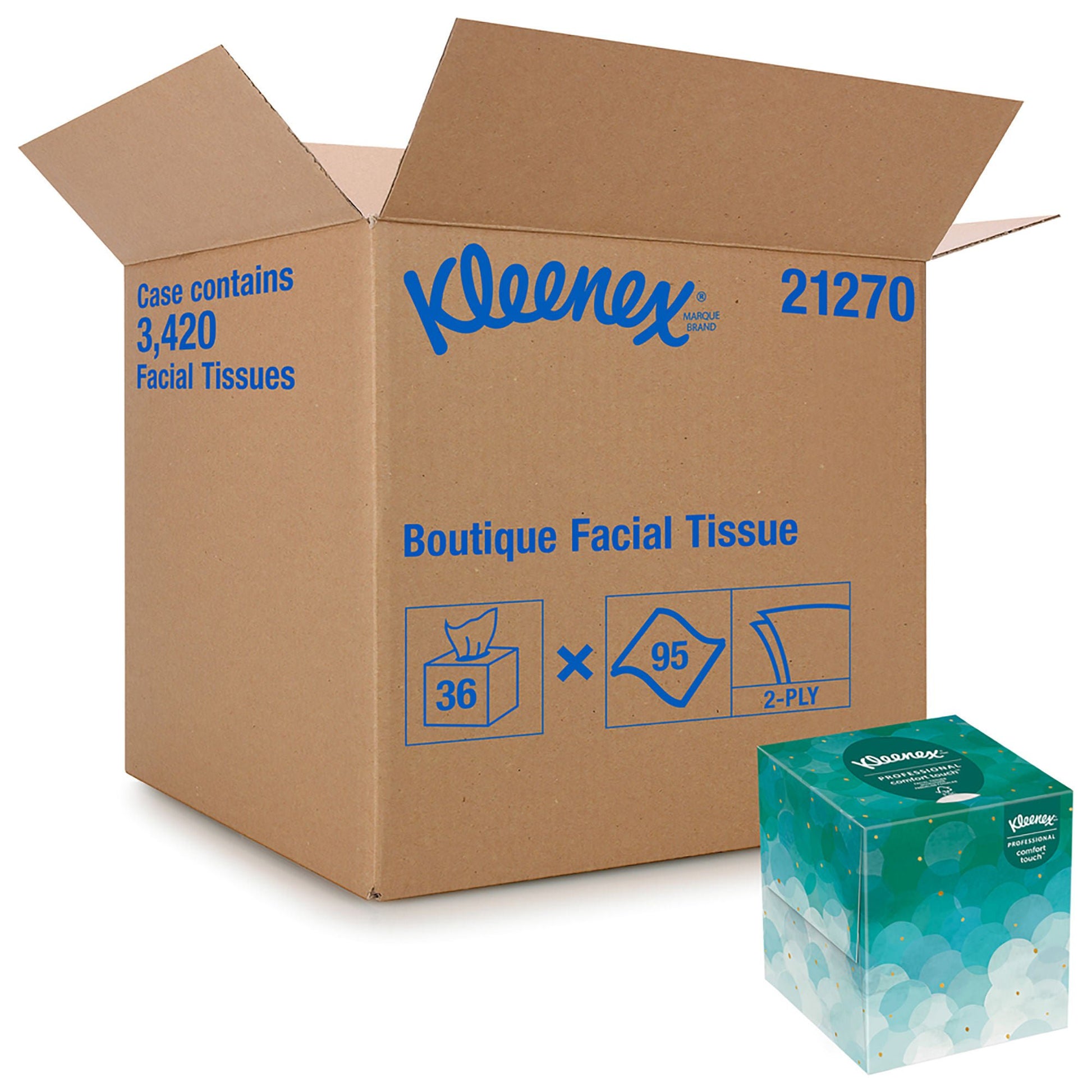 Kleenex Facial Tissue, Two-Ply, Cube Container, Boutique White