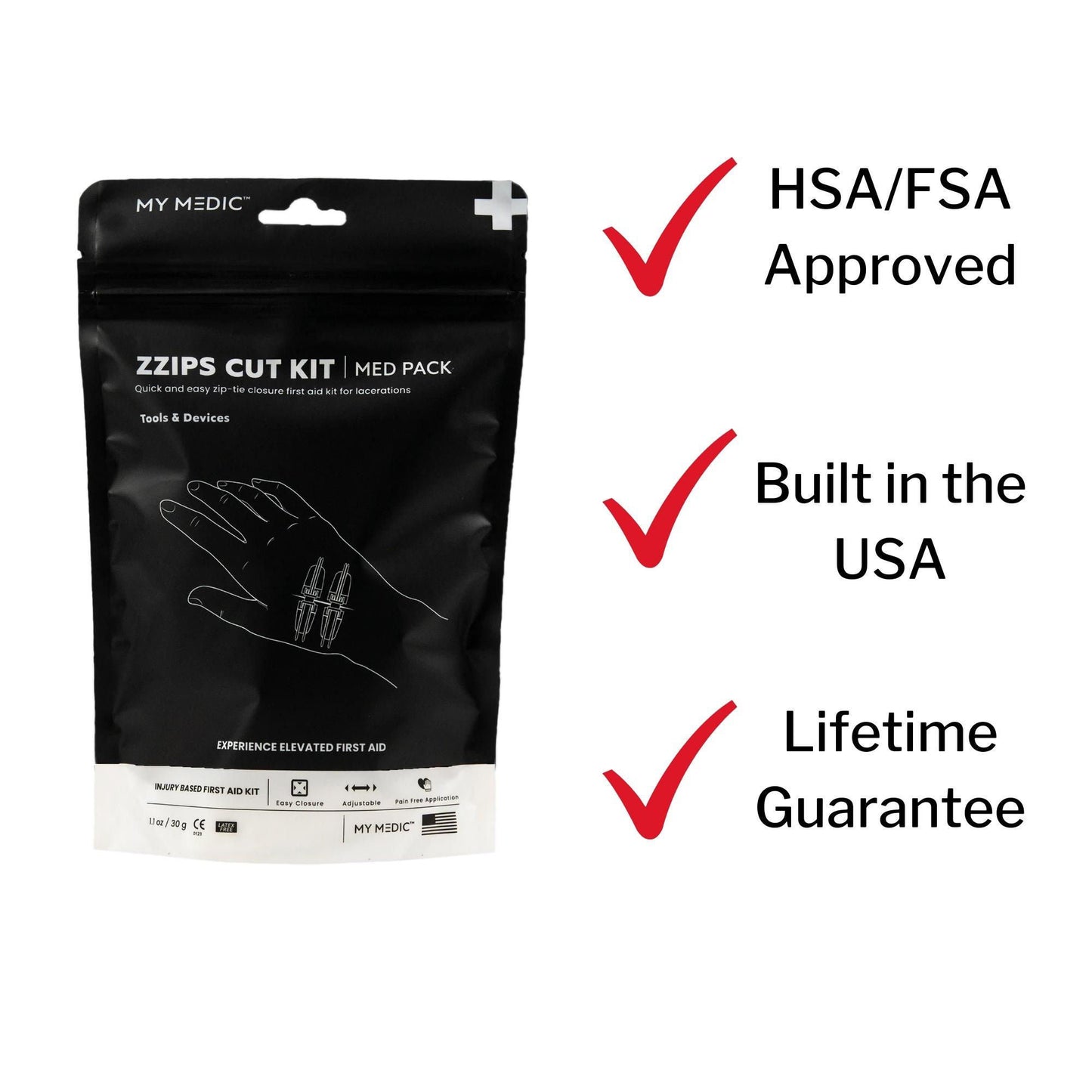 Med Packs™ Zzips First Aid Kit for Cuts, Lacerations in Portable Pouch