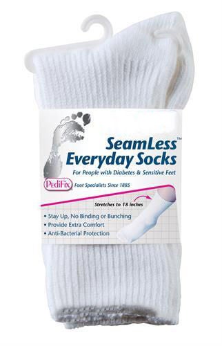 SeamLess Diabetic Socks Calf High Medium / Large White Closed Toe