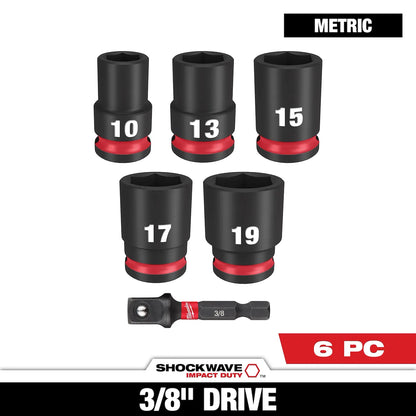 Milwaukee 6PC SHOCKWAVE Impact Duty 3/8" Drive Metric Standard Socket Set 49-66-7036 | 3/8 in Drive, 6-Piece