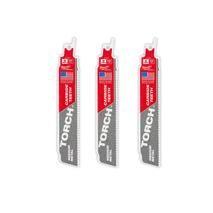 Milwaukee 6" 10 TPI TORCH with Carbide Teeth SAWZALL Blade for Conduit and Strut (3 PK) 48-00-5351 | 6 in Blade Length, 3-Piece