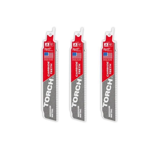 Milwaukee 6" 10 TPI TORCH with Carbide Teeth SAWZALL Blade for Conduit and Strut (3 PK) 48-00-5351 | 6 in Blade Length, 3-Piece