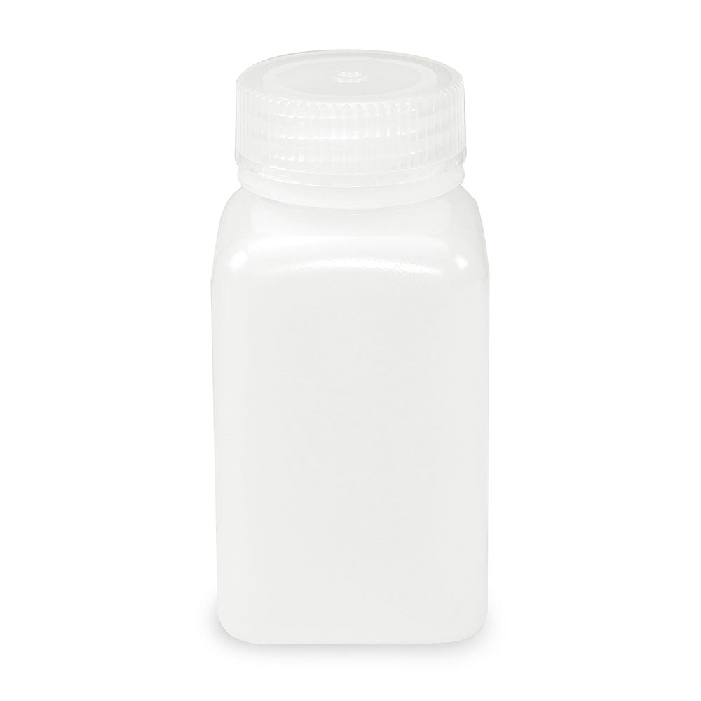 Wide-Mouth Square Bottles, HDPE, Attached PP Screw Cap — 60–1000 mL, 6 & 12/Pack | Globe Scientific