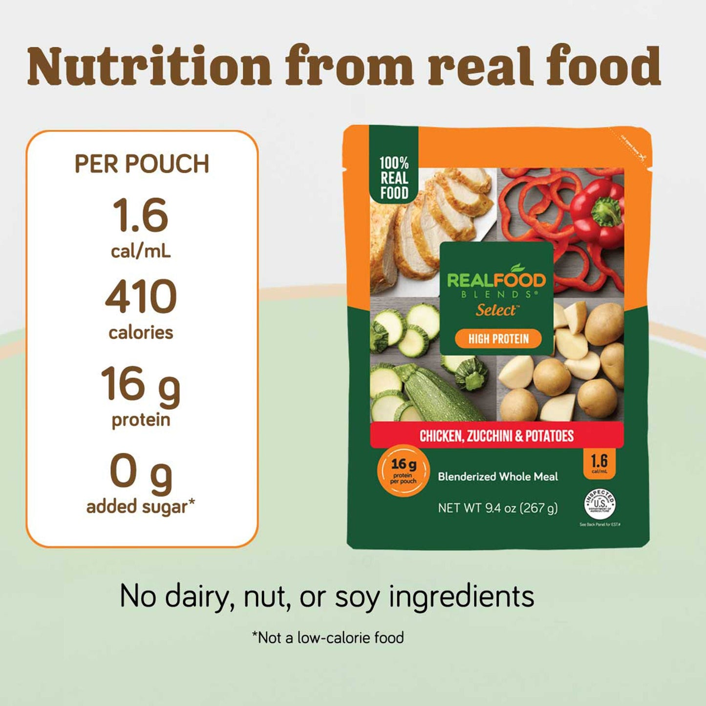 Real Food Blends Select Tube Feeding Formula Chicken / Zucchini / Potatoes Puree Pouch