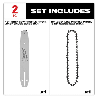 Milwaukee 10" .325" LOW PROFILE Pitch, .043" Gauge Saw Chain and Guide Bar Set 49-16-2844