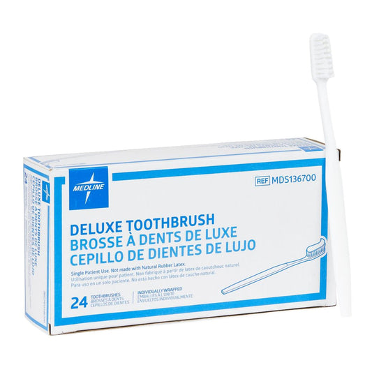 Medline Toothbrush White Adult Soft