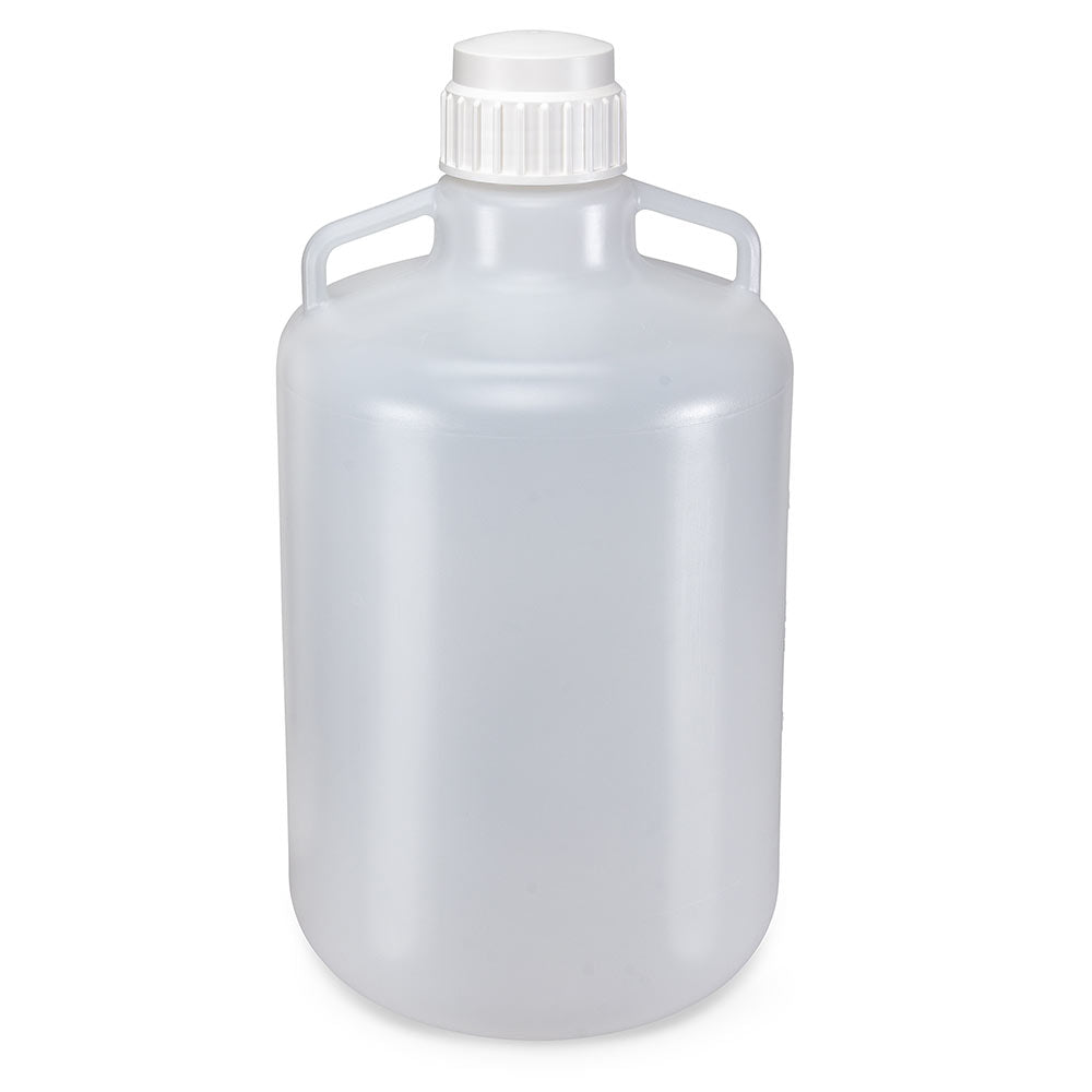 Carboys, Round with Handles, HDPE, White PP Screwcap — 10/20/50 L, Molded Graduations, 1/Each | Globe Scientific