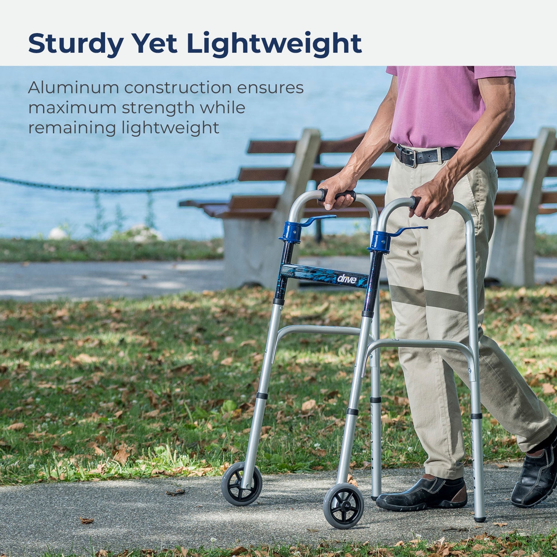 drive™ Aluminum Dual Release Folding Walker, 32 – 39 Inch Height
