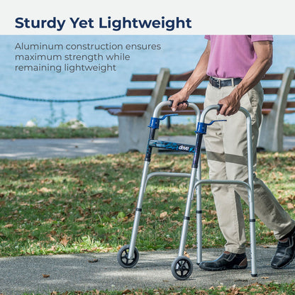 drive™ Aluminum Dual Release Folding Walker, 32 – 39 Inch Height