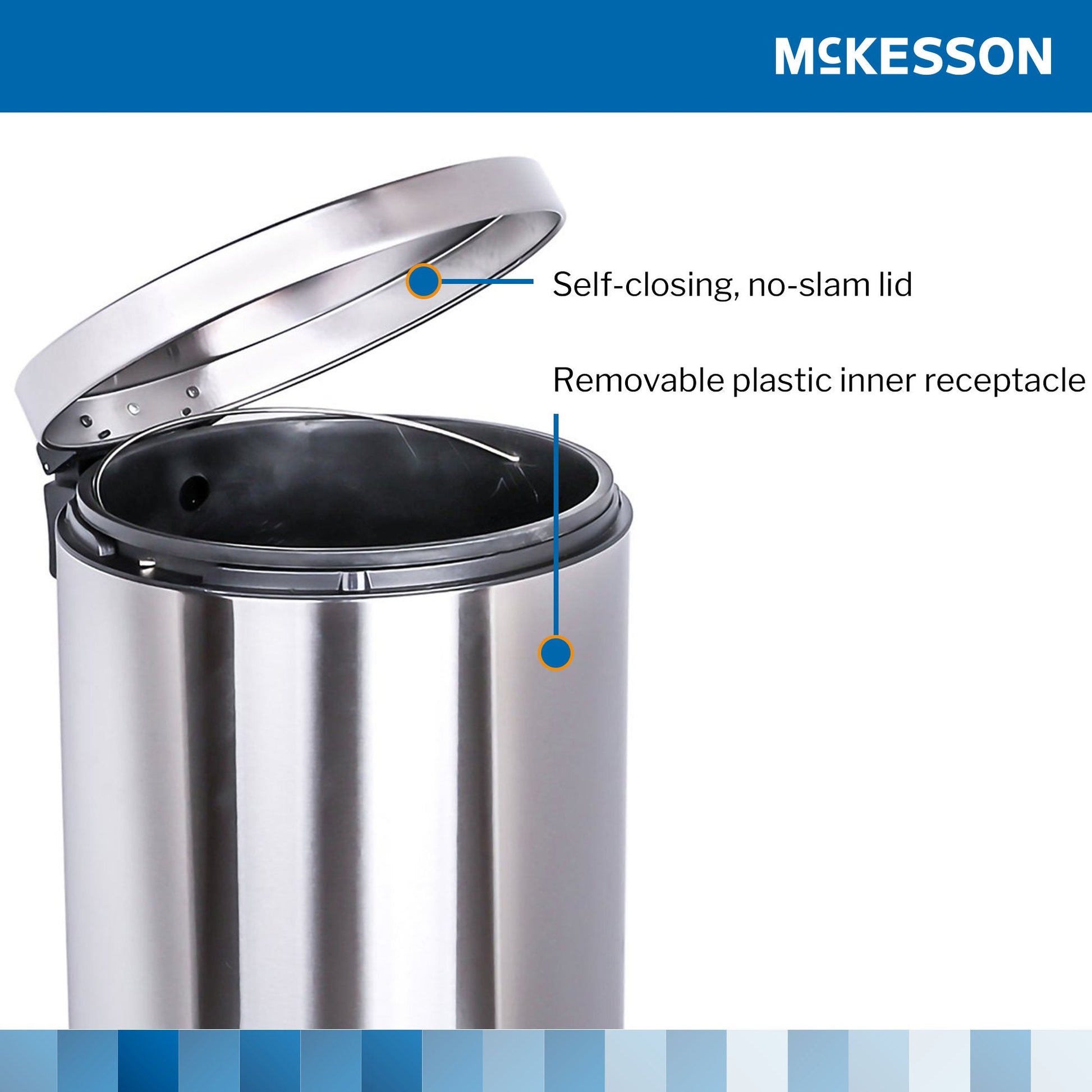 McKesson Trash Can, Stainless Steel, Round, 8 Gallons