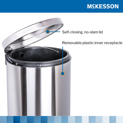 McKesson Trash Can, Stainless Steel, Round, 8 Gallons