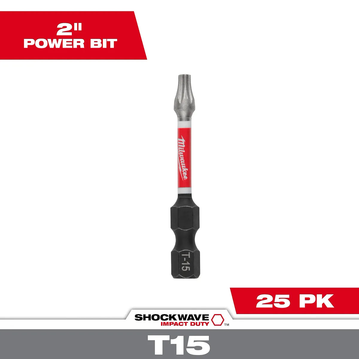 Milwaukee SHOCKWAVE Impact Duty 2" Power Bit TORX T15 Bulk 25 48-32-4783 | T15 Drive, 25-Piece