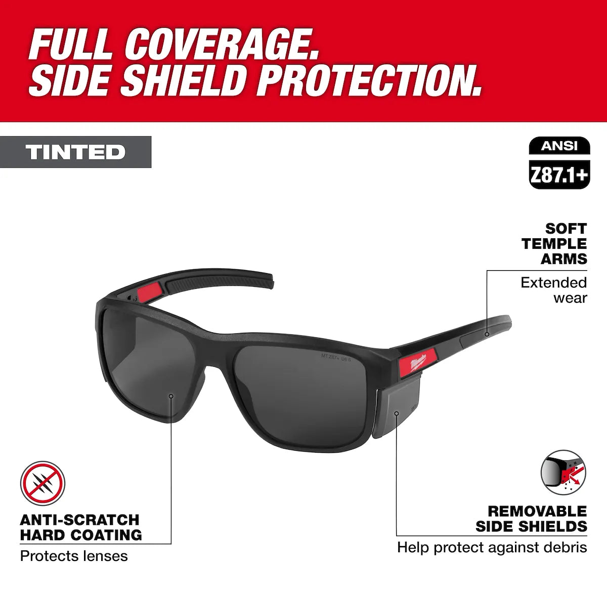 Milwaukee Full Frame Safety Glasses with Removable Side Shields – Tinted Anti-Scratch Lenses 48-73-2514