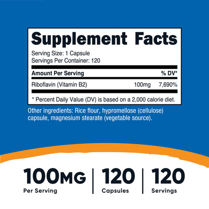 nutricost Vitamin B2 Riboflavin Dietary Supplement Vitamin B2 100 mg Strength Capsule