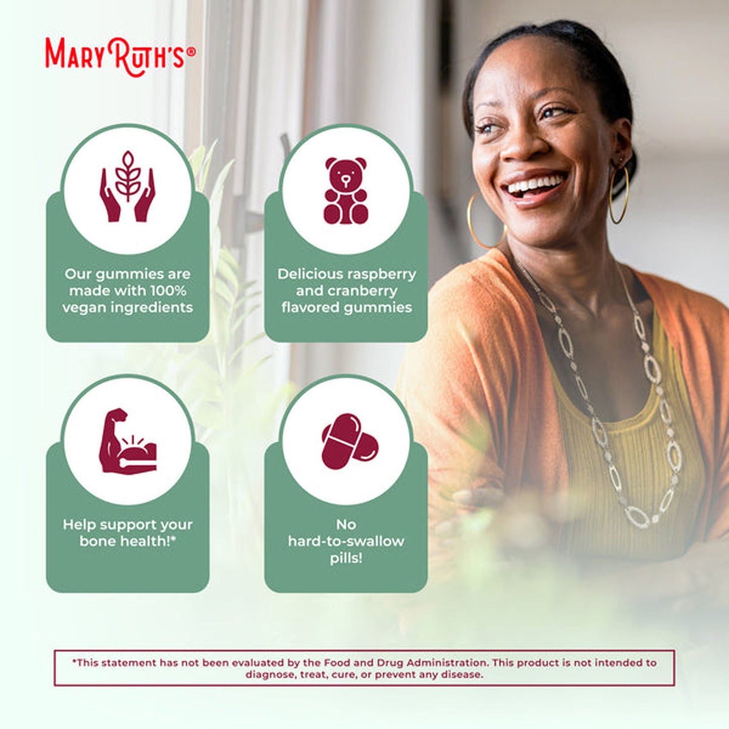 Mary Ruth's Organic Women's Multivitamin Supplement Vitamin A / C / D / E 450 mcg - 20 mg - 6 mcg - 7 mg Strength Gummie Strawberry Flavor