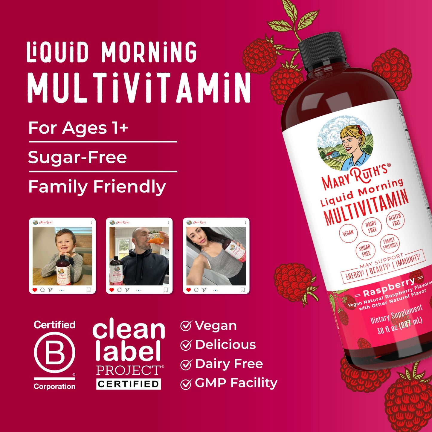 Mary Ruth's™ Liquid Morning Multivitamin, Raspberry Flavor
