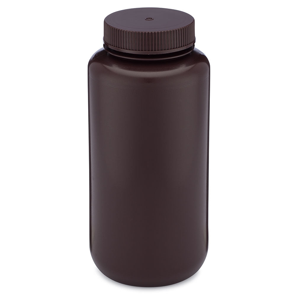 Diamond Essentials Bottle, Wide Mouth, Round, Amber HDPE with Amber PP Closure, 1000mL, Bulk Packed, 50/Case